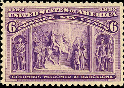 US Postage Stamp - Columbian Commemorative - Columbus Welcomed at Barcelona - 6 cent